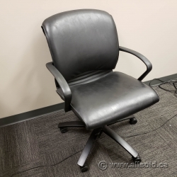 Teknion Mid Back Leather Meeting Task Chair w/ Fixed Arms